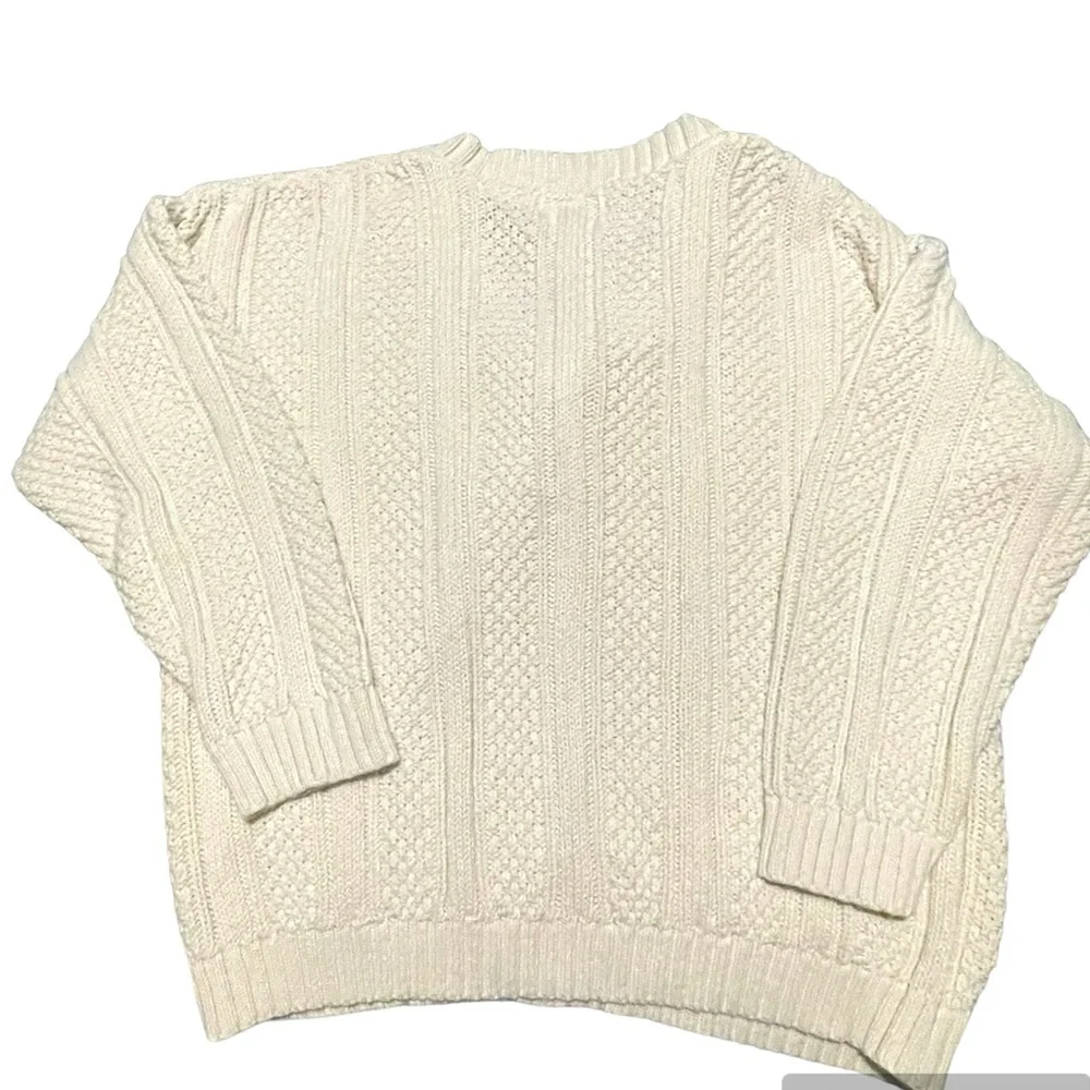 High Sierra Cream Chunky Cable Knit Women’s V-Neck Sweater Size Large - Picture 2 of 3